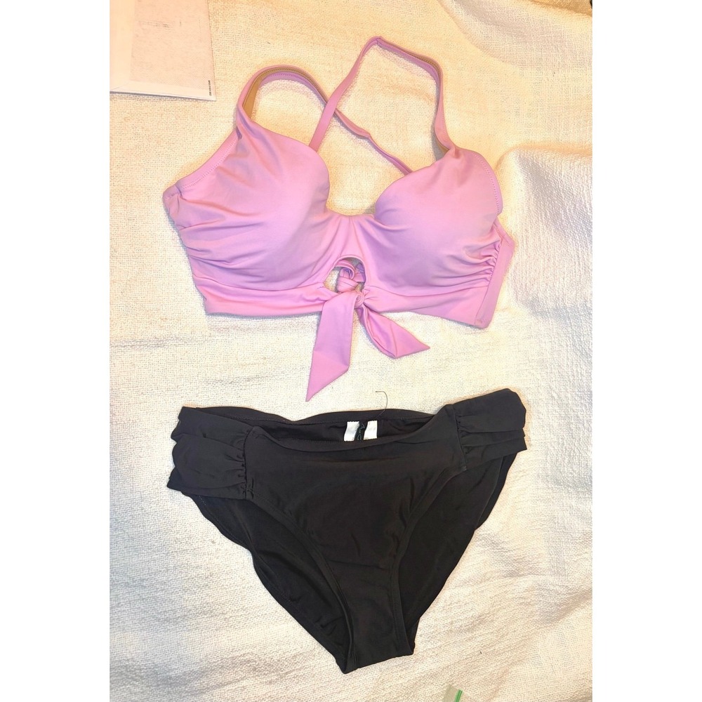 Shade & Shore Lightly Lined Tie-Front Bikini & Aqua Green Ruched sides Bottom